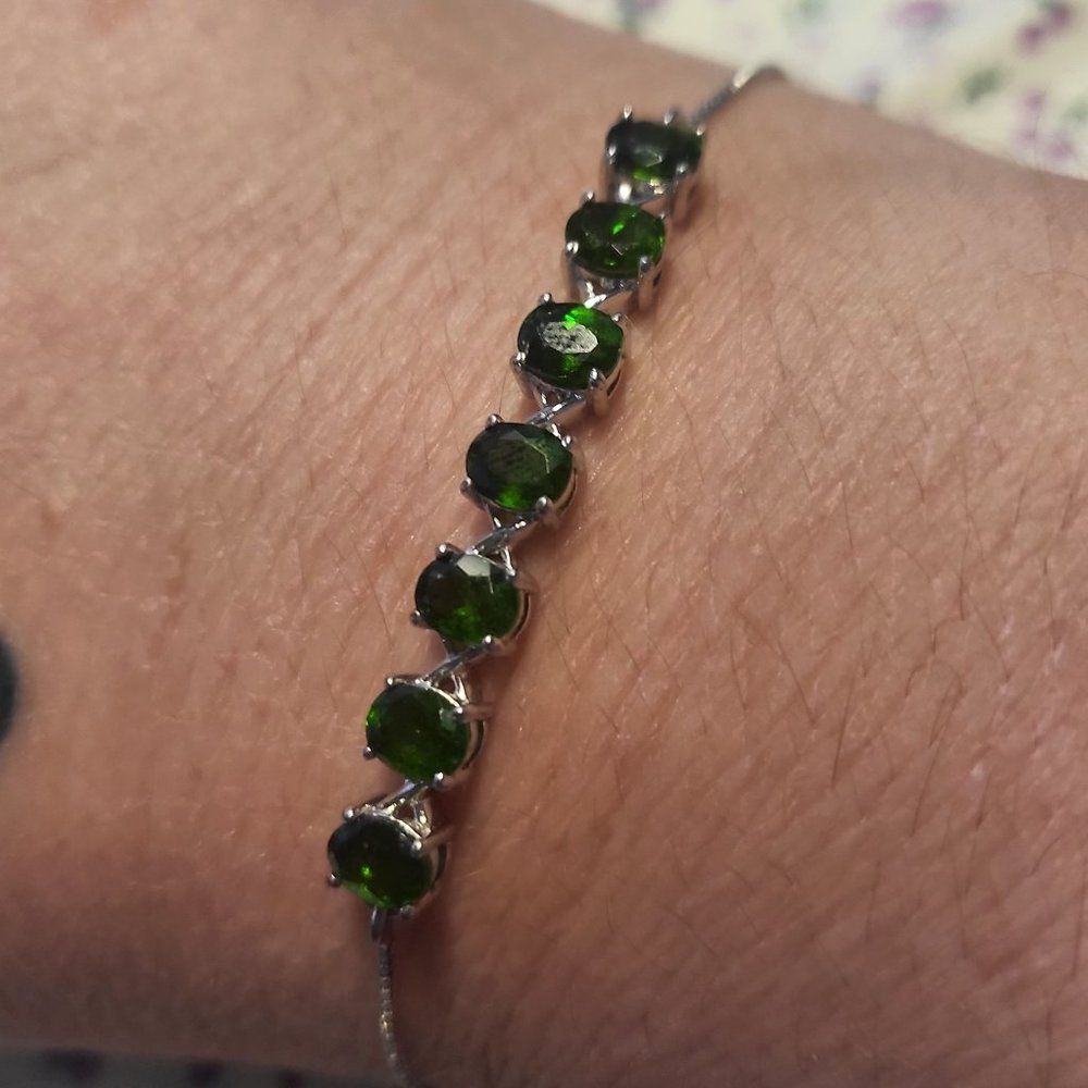 Natural Russian Chrome Diopside Sterling Silver Bolo Bracelet